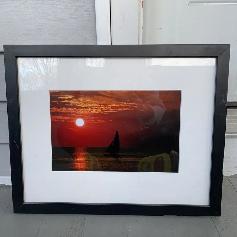 Sunrise Sailboat Ocean View Art Photography Signed Framed W/Tru Gard UV Protect